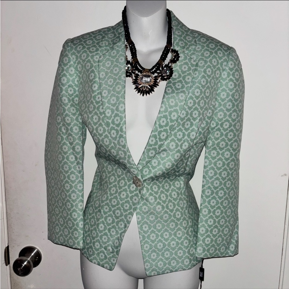 Tahari Sage Green Tailored Blazer with Floral Print